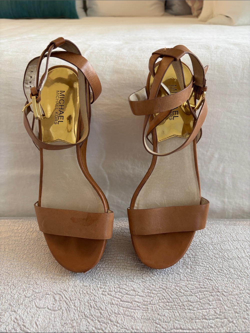 Michael Kors Brown Leather Strappy Ankle-Heel Sandals